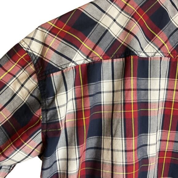 Southpole Mens Red & Navy Plaid Short Sleeve Shirt Button-Down Size M - Picture 5 of 11